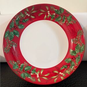 mistletoe, 222 Fifth Christmas Foliage Dinner Plate design of holly, mistletoe,